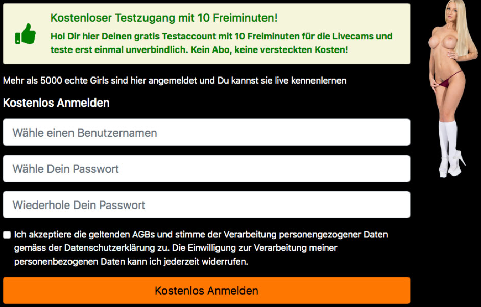 Kostenloser Livestrip Testzugang mit 10 Freiminuten